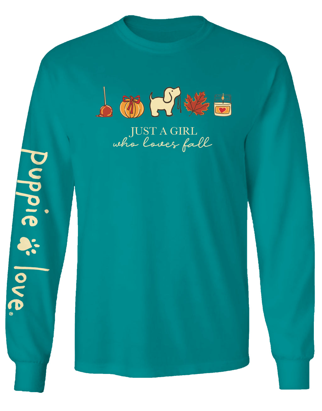 Girl Fall Pup Front Print Long Sleeve Tee By Puppie Love (Pre-Order 2-3 Weeks)